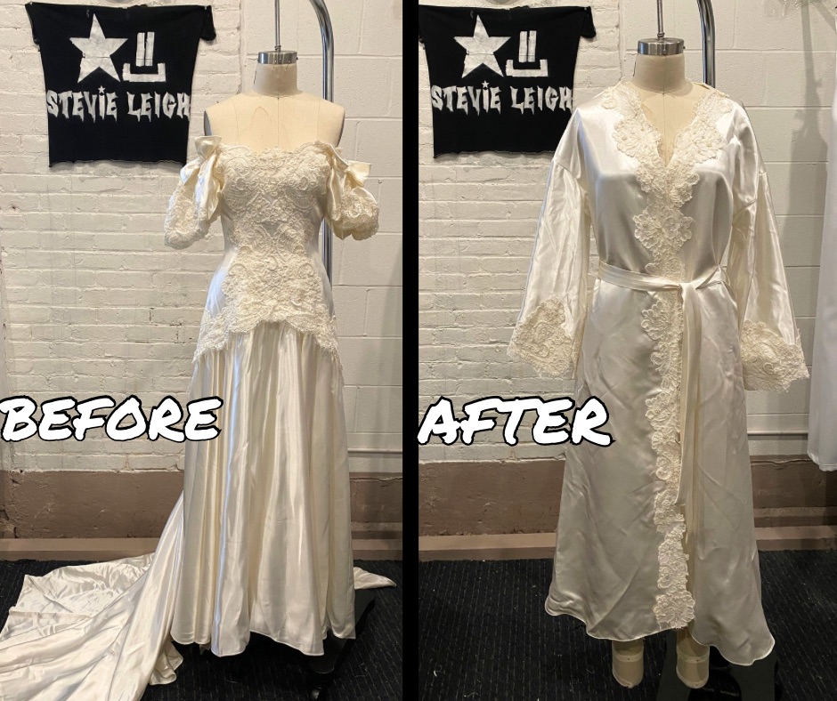 moms wedding dress altered to fit modern daughters wedding by tailor Stevie Leigh in Lakewood, Colorado